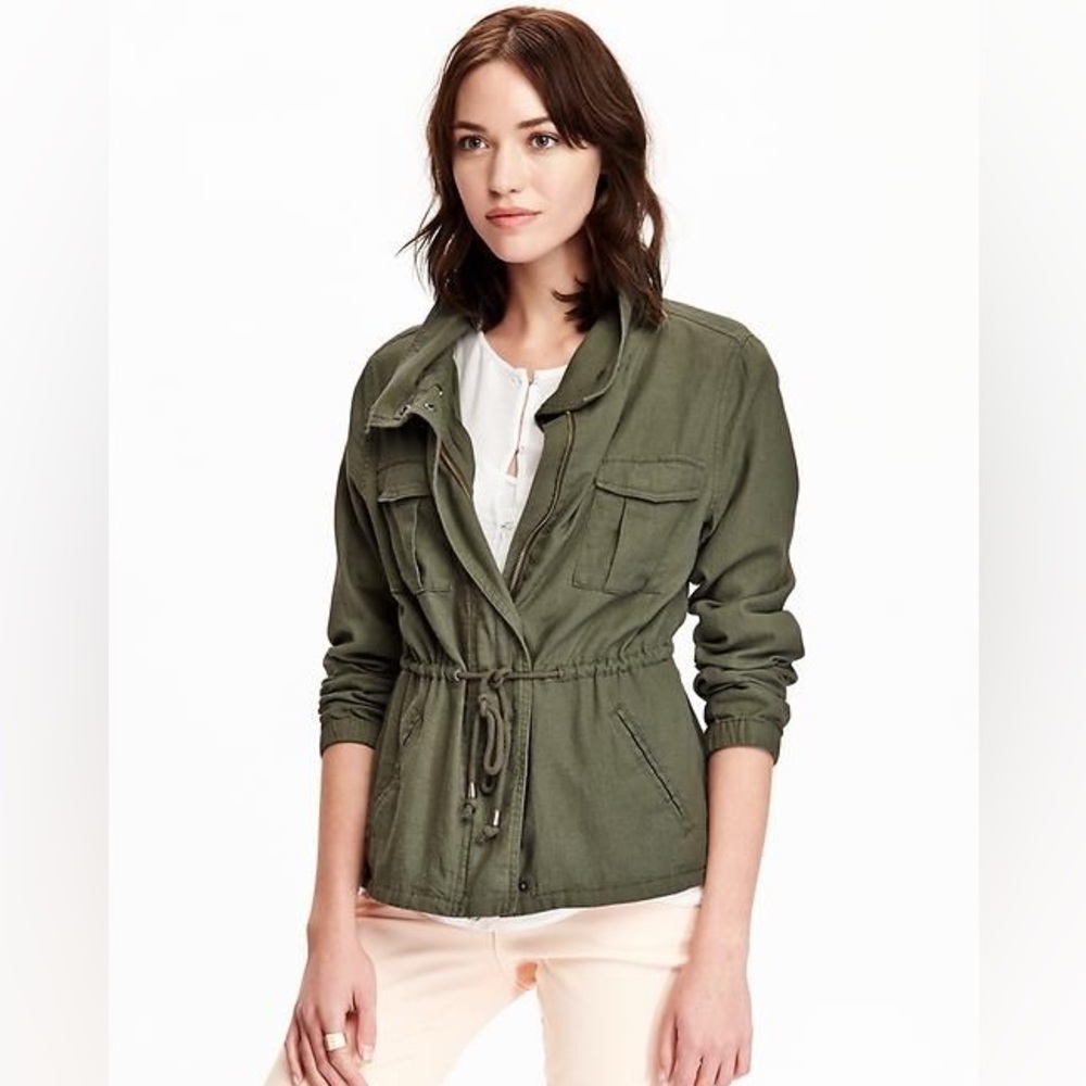 Old Navy Utility Field Coat Cargo Green Cinch Waist M